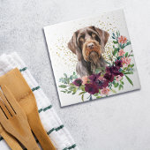Crimson Floral Bouquet German Drahthaar Pointer Fliese