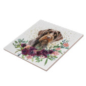 Crimson Floral Bouquet German Drahthaar Pointer Fliese (Seite)
