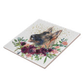Crimson Floral Bouquet German Shepherd Dog Fliese (Seite)