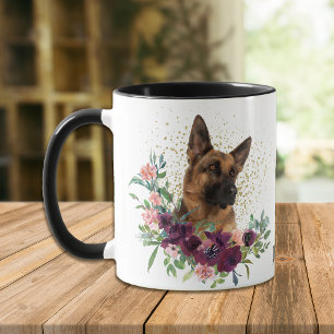 Crimson Floral Bouquet German Shepherd Dog Tasse