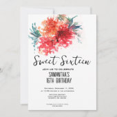 Crimson Floral Sweet 16 Einladung - Aquarelldesign (Vorderseite)