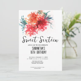 Crimson Floral Sweet 16 Einladung - Aquarelldesign