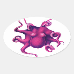 Crimson Girly Octopus Ovaler Aufkleber