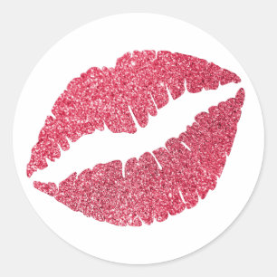 Crimson Glitzer Lips Print Runder Aufkleber