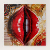 Crimson Gloss: Bold Red Lips & Liquid Gold Puzzle (Horizontal)