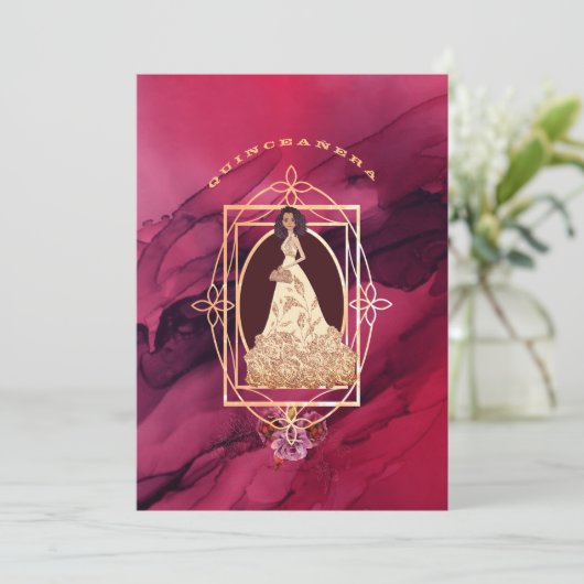 Crimson Glow Quinceañera Tiara Einladung (Stehend Vorderseite)