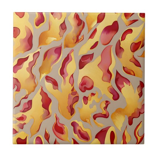 Crimson Gold Abstract Liquid Marble Fliese (Vorderseite)