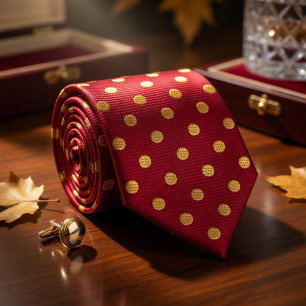 Crimson & Gold Polka Dot Krawatte