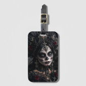 Crimson Gothic Calavera – Schwarze Rose Gepäckanhänger (Vorderseite Vertikal)