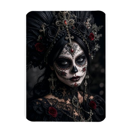 Crimson Gothic Calavera – Schwarze Rose Magnet (Vertikal)