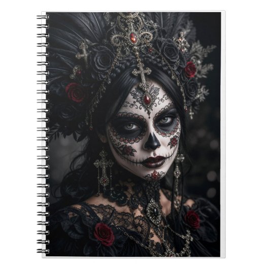 Crimson Gothic Calavera – Schwarze Rose Notizblock (Vorderseite)