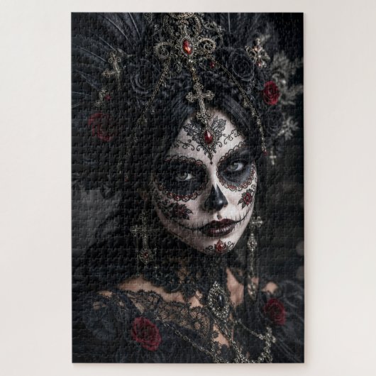 Crimson Gothic Calavera – Schwarze Rose Puzzle (Vertikal)