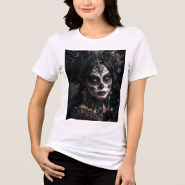 Crimson Gothic Calavera – Schwarze Rose Tri-Blend Shirt