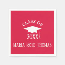 Crimson Grad Cap & Blätter Paper Napkins