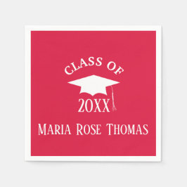Crimson Grad Cap & Blätter Paper Napkins Serviette