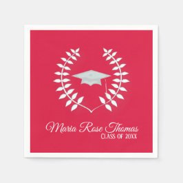 Crimson Grad Cap & Blätter Paper Napkins Serviette