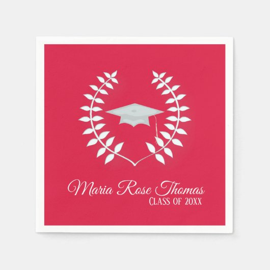 Crimson Grad Cap & Blätter Paper Napkins Serviette (Vorderseite)