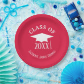 Crimson Grad Cap und Blätter Papier Teller 9" (Party)