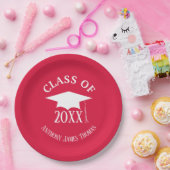 Crimson Grad Cap und Blätter Papier Teller 9" (Party)