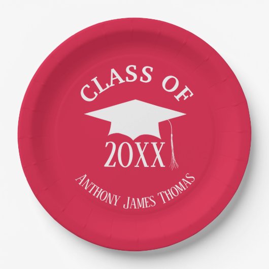 Crimson Grad Cap und Blätter Papier Teller 9" (Vorderseite)