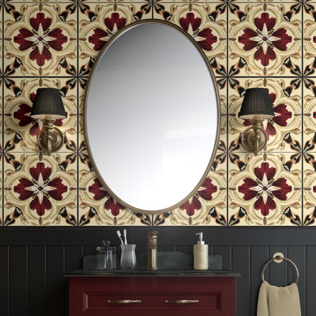 Crimson Grandeur - Rot, Beige, Schwarz - Tradition Tapete (Crimson Elegance Peel and Stick Wallpaper)