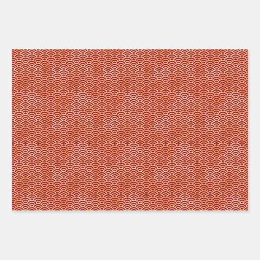 Crimson Harmony: Japanisches Musterverpackungspapi Geschenkpapier Set (Vorderseite)