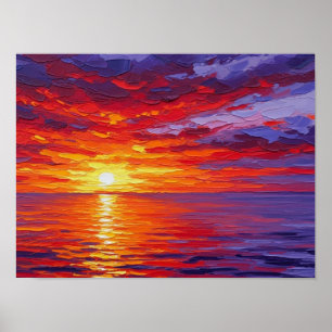 Crimson Horizon Sonnenuntergang über dem Ozean: Poster