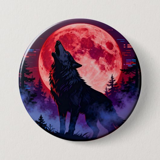 Crimson Howl: Cyberpunk-Wolf unter dem Blutmond Button (Vorderseite)