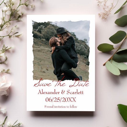 Crimson Jagged Frame Foto Save the Date Ankündigung