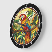 Crimson Jungle Time" - verketteter Glass Red Parro Große Wanduhr (Winkel)