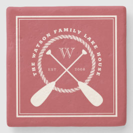Crimson Lake House Monogram Crossed Paddles Steinuntersetzer