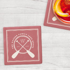 Crimson Lake House Monogram Crossed Paddles Steinuntersetzer