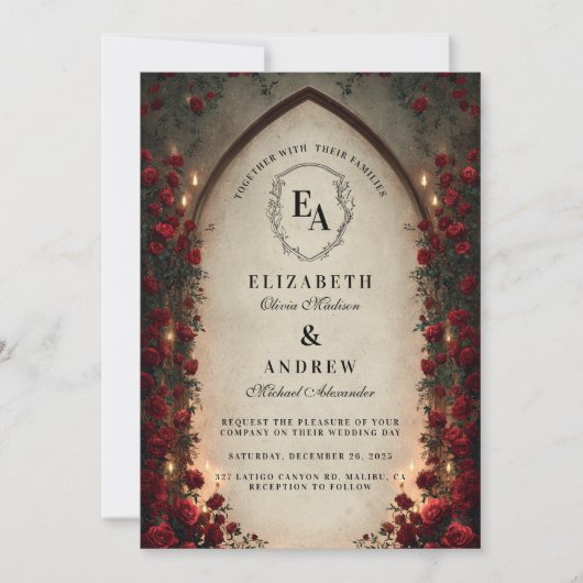 Crimson Lantern Gothic Wedding Einladung (Vorderseite)