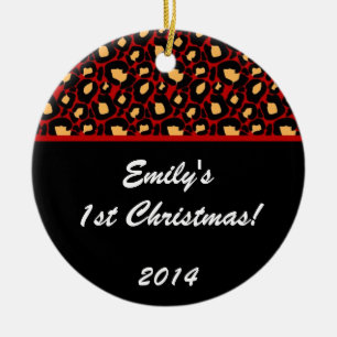 Crimson Leopard Spot Personalisierter Name Ornamen Keramik Ornament