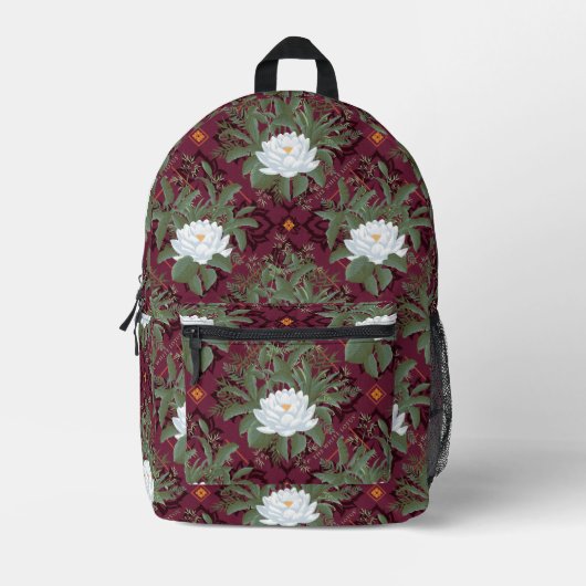 Crimson Lotus Elegance Muster - Der weiße Lotus Bedruckter Rucksack (Vorderseite)