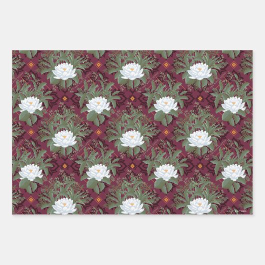 Crimson Lotus Elegance Muster - Der weiße Lotus Geschenkpapier Set (Vorderseite 3)