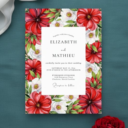 Crimson Lush Botanical Wedding Einladung