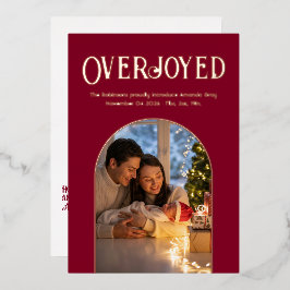 Crimson Luxe Xmas Baby Birth Announcement Foto Folien Feiertagskarte