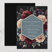 Crimson Midnight Flora Wedding Einladung (Vorne/Hinten)