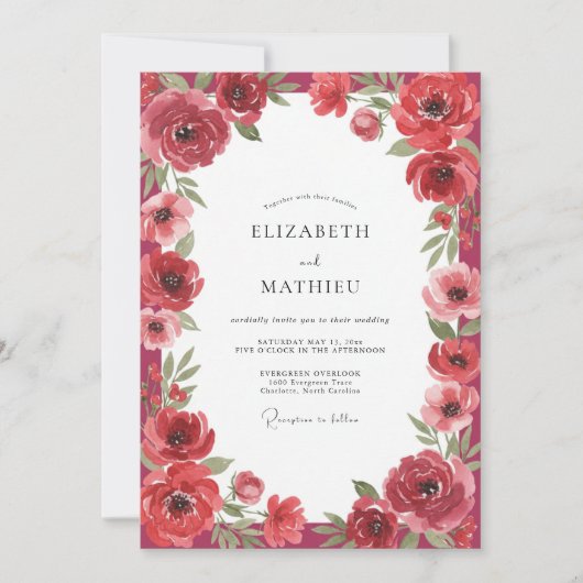Crimson Mohn Hochzeit Einladung (Vorderseite)