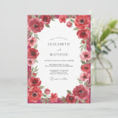 Crimson Mohn Hochzeit Einladung (Stehend Vorderseite)