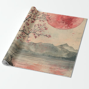 Crimson Moon Lakeside Ink Wash Geschenkpapier