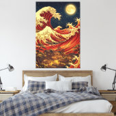 Crimson Moon Over Japanese Coast – Ukiyo-e Style Leinwanddruck (Insitu (Schlafzimmer))