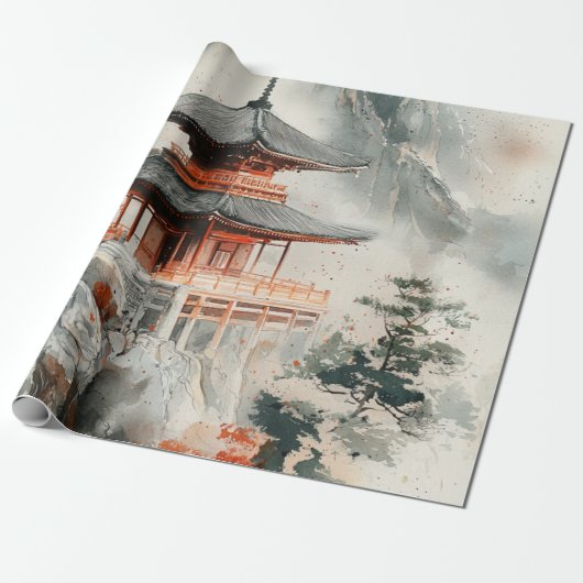 Crimson Mountain Pagode Tuschwaschung (3) Geschenkpapier (Ungerollt)