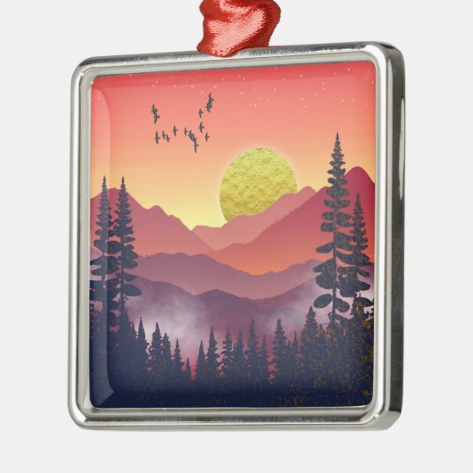 Crimson Mountains Landschaft Ornament Aus Metall (Links)