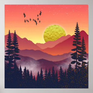 Crimson Mountains Landschaft Poster