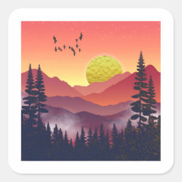 Crimson Mountains Landschaft Quadratischer Aufkleber