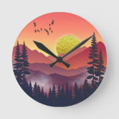 Crimson Mountains Landschaft Runde Wanduhr (Vorderseite)