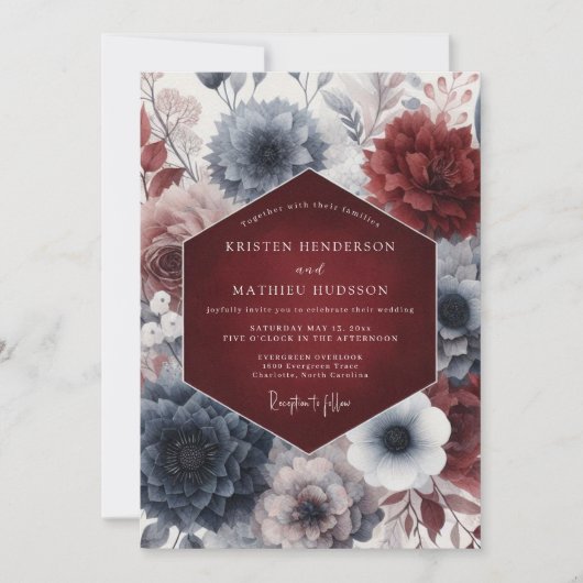 Crimson Nocturne Bloom Hochzeit Einladung (Vorderseite)