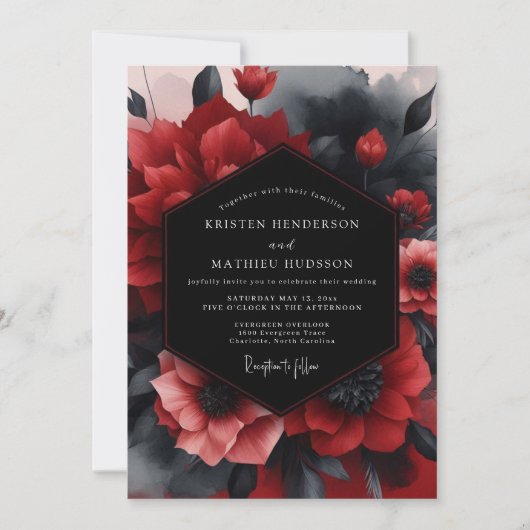 Crimson Noir Bloom Hochzeit Einladung (Vorderseite)
